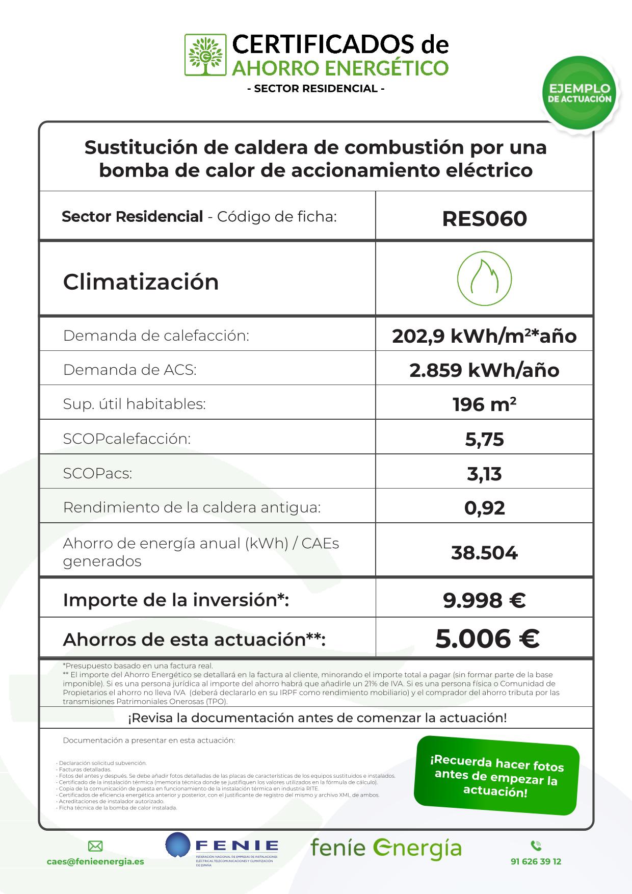 CAE RES060 - Sustitución de caldera de combustión por una bomba de calor de accionamiento eléctrico