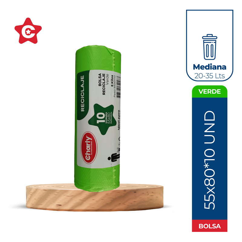 Bolsa Charly Verde Reciclaje*10Und 55*80Cms