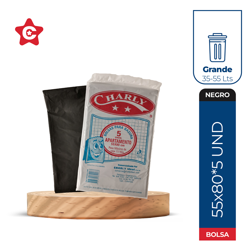 Bolsa Charly*5Und 55*80Cms Negra Apartam