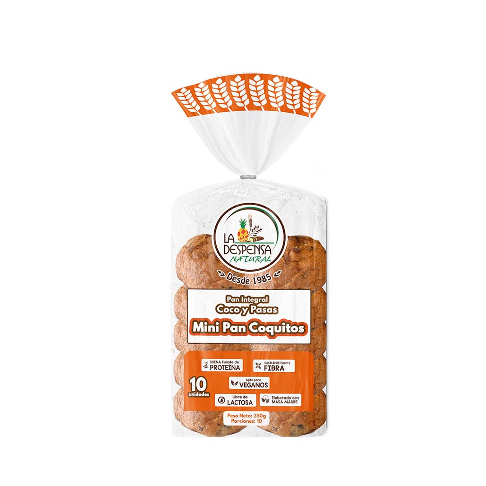 Pan Despensa Integral Coco Y Pasas Mini Coquitos*350G