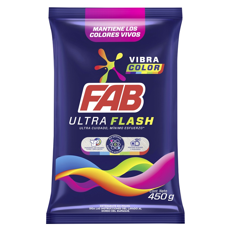 Detergente Fab Ultra Flash Vibra Color* 450G Polvo