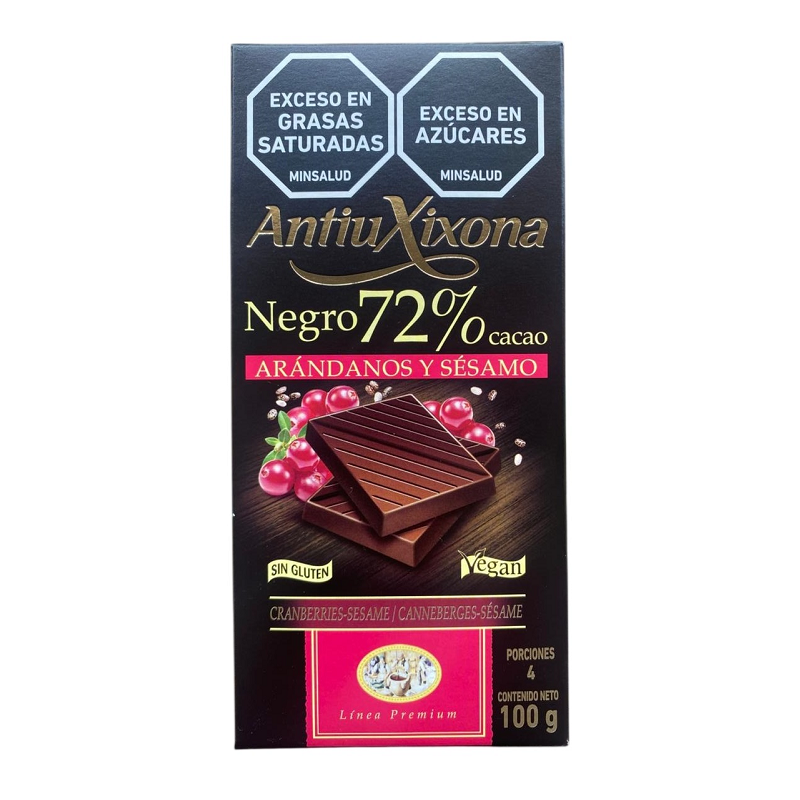 CHOCOLATE ANTIUXIXONA*100g ARANDANOS Y SESAMO 72% CACAO