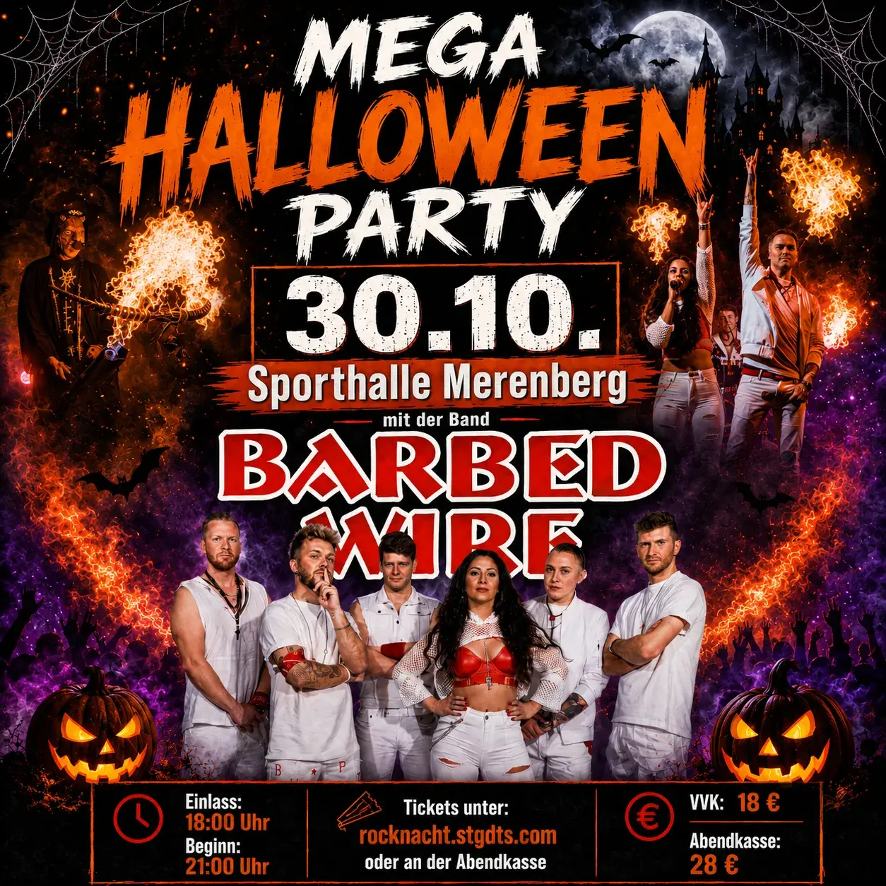 Flyer: Mega Halloween Party mit Barbed Wire