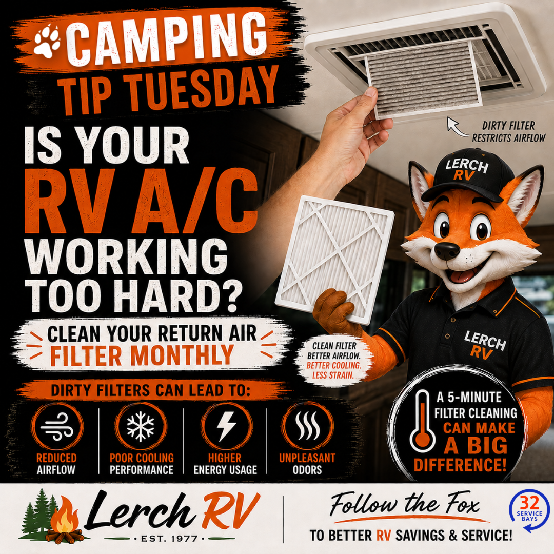 Hand removing a dirty air filter from an RV air conditioning unit with a clean filter held nearby, emphasizing monthly cleaning to improve airflow and cooling. RV A/C Maintenance