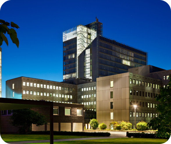 Hospital building at night