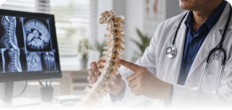 Spine specialist with anatomical model