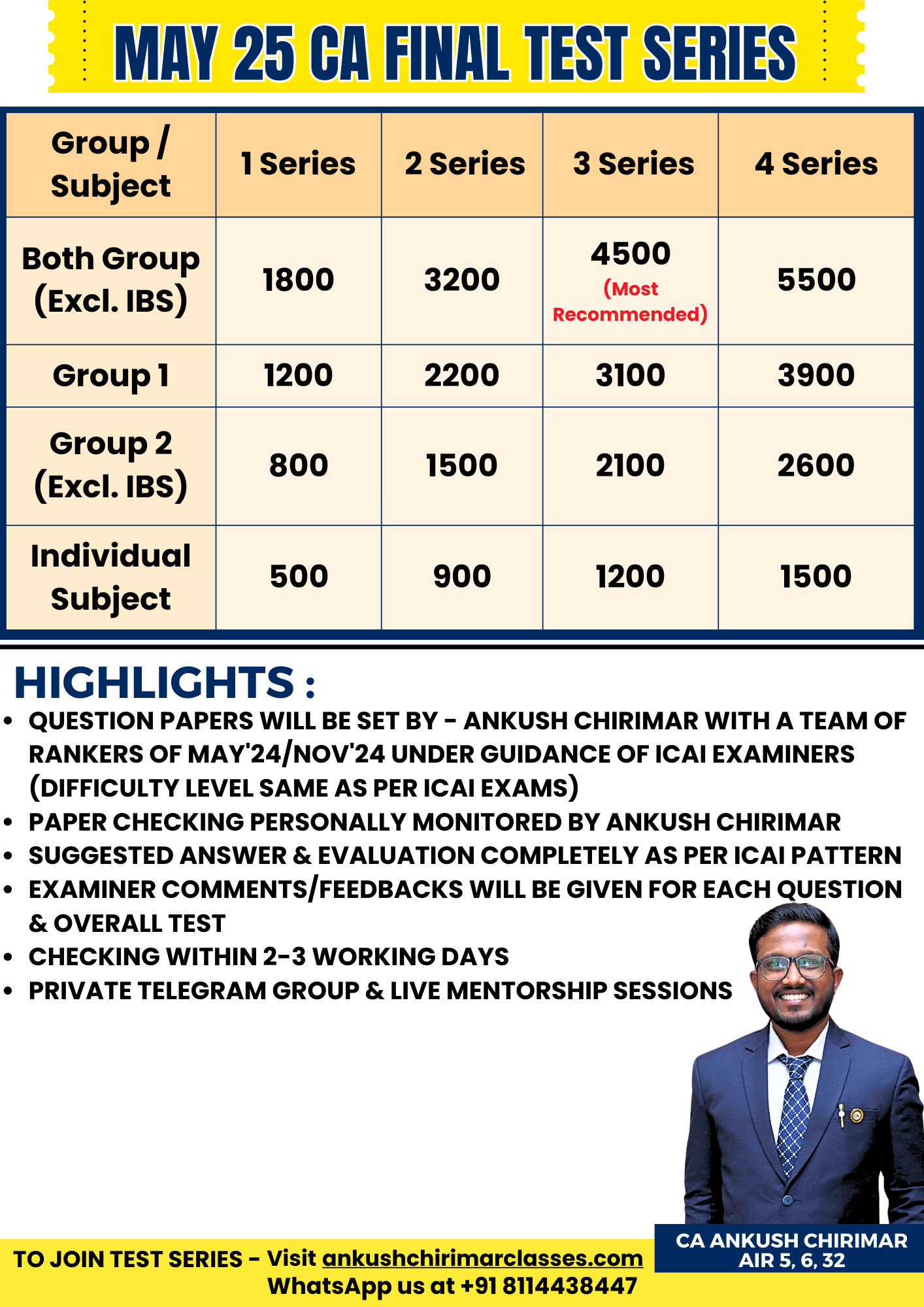 Sep'25 Test Series - CA Final | Ankush Chirimar Classes
