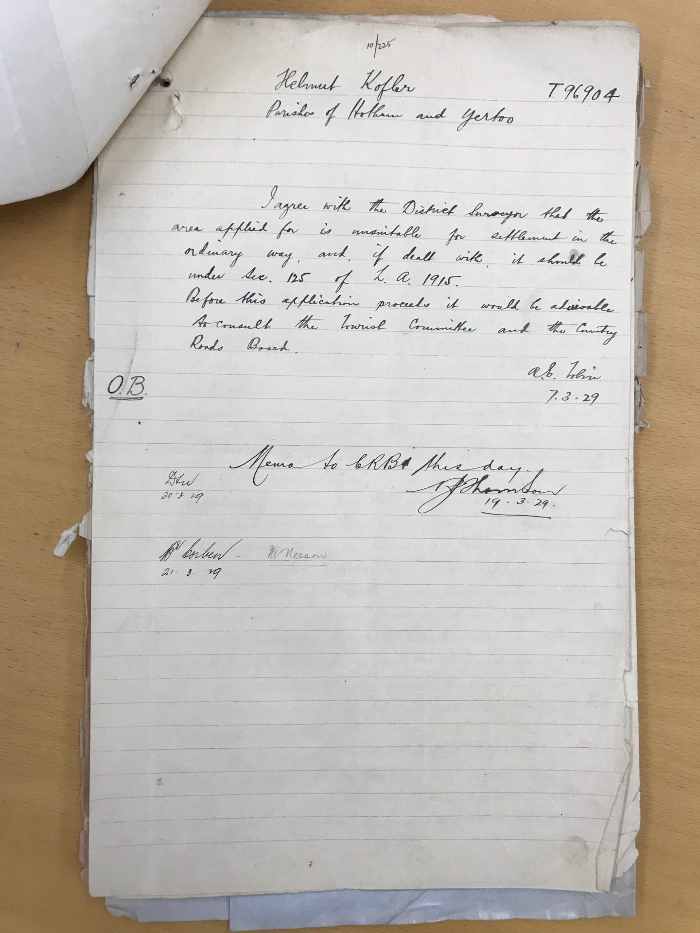 A E Tobin, Surveyor General 07:03:1929