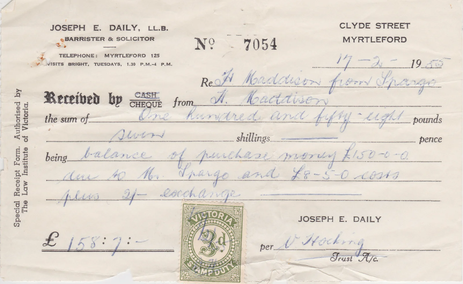 Harold Maddison - receipt