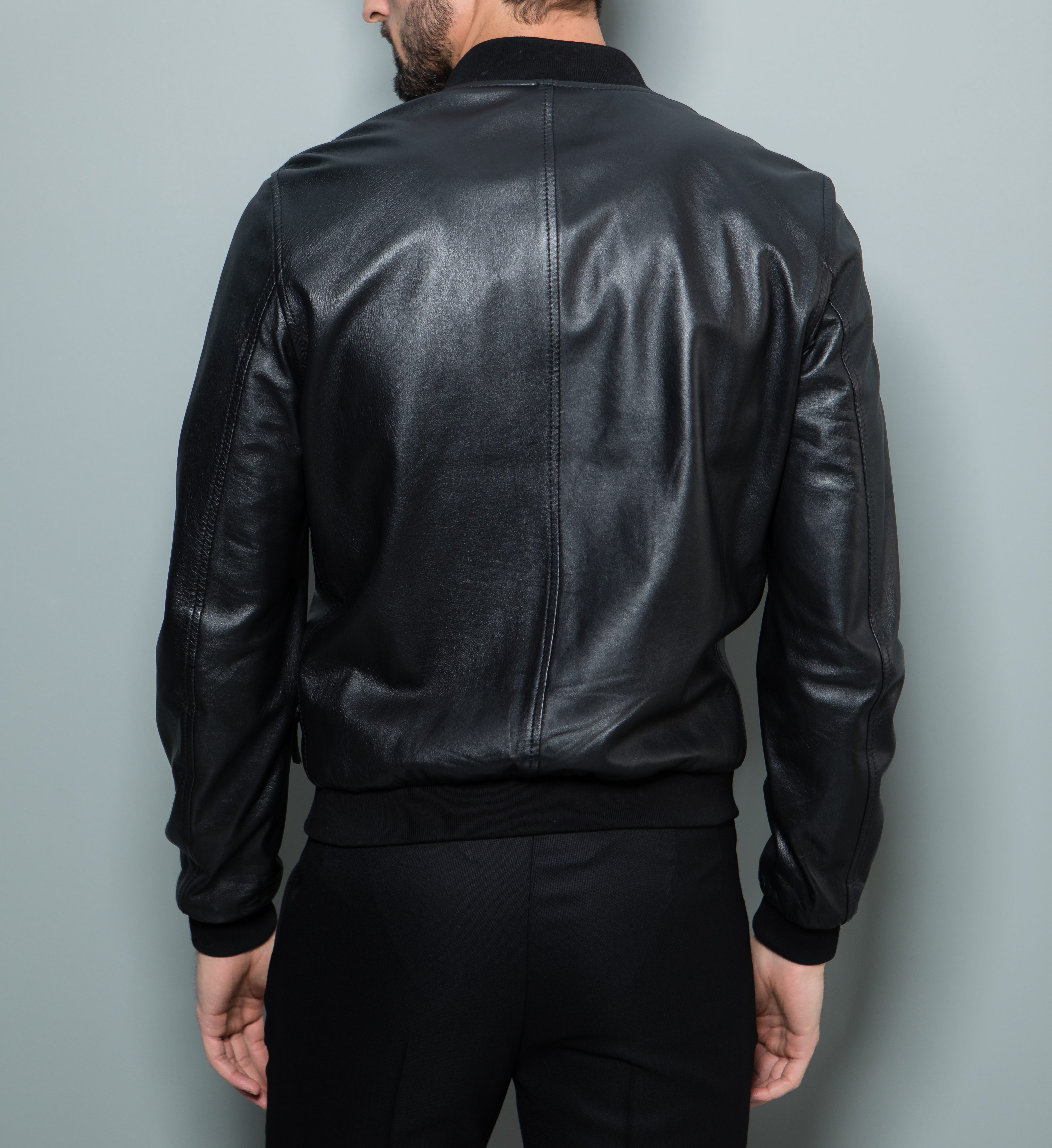 Black Leather Bomber Jacket — Stephen F