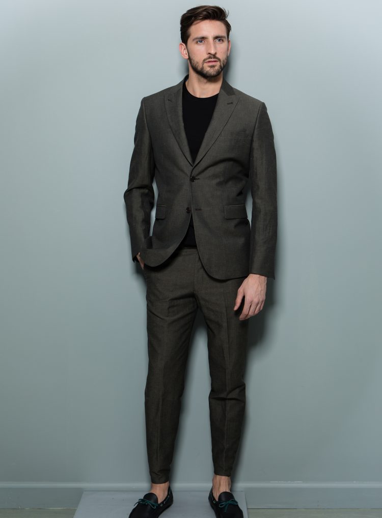 suit with black loafers