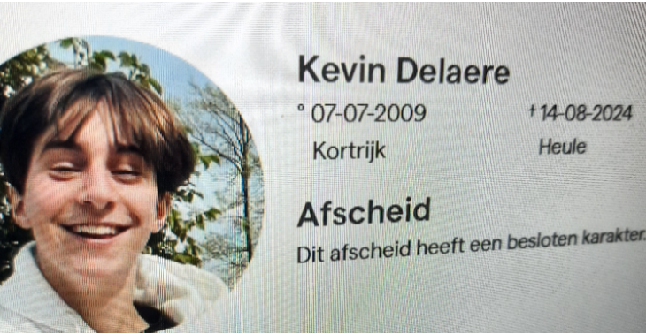 Kevin Delaere 15 jaar, omgekomen door treinongeval