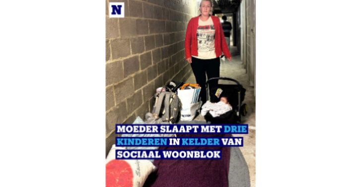 Moeder slaapt met 3 kinderen in kelder