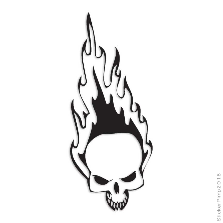 Skull Flames Art, Vinyl Decal Sticker, Multiple Colors & Sizes #1079