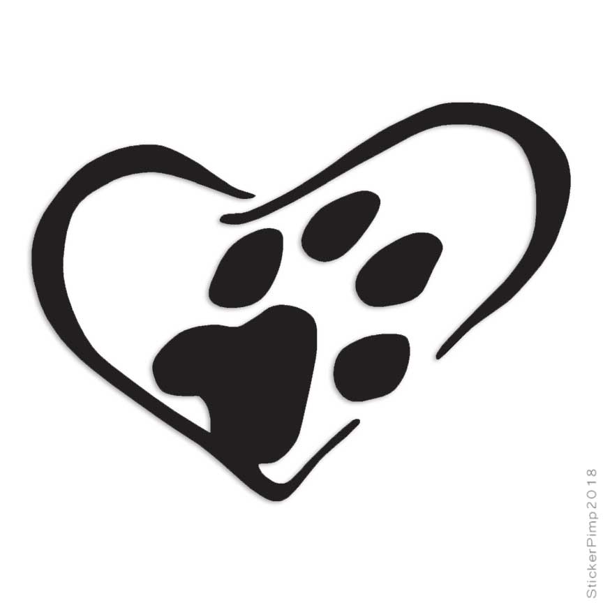 Dog Paw Print Heart Love, Vinyl Decal Sticker, Multiple Colors & Sizes #1138