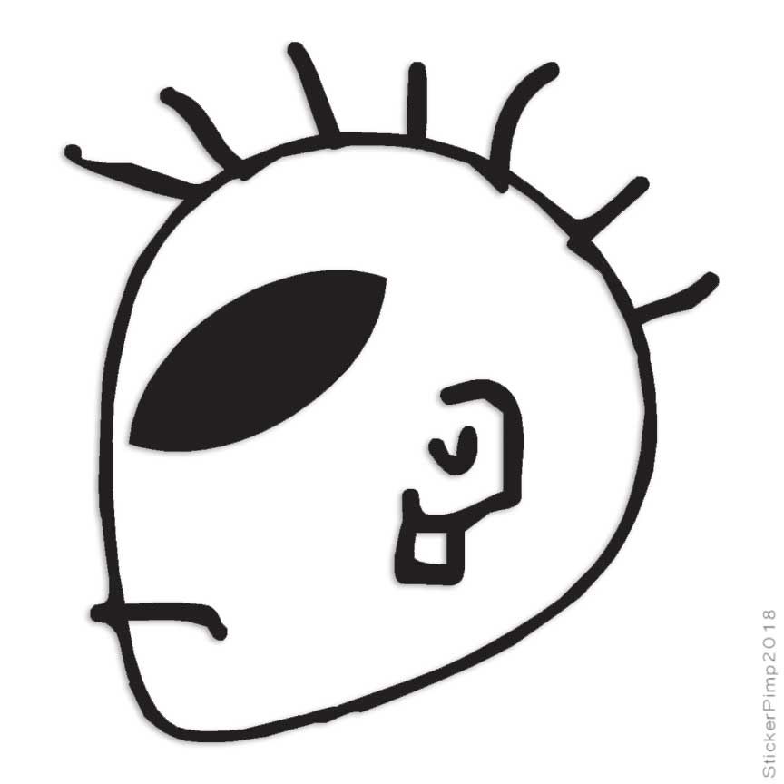 Punk Alien Stick Figure, Vinyl Decal Sticker, Multiple Colors & Sizes #1286