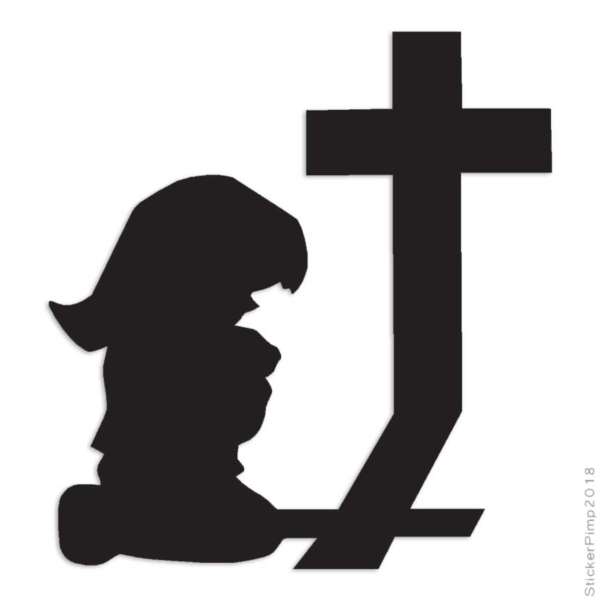 Girl Kneeling Cross Prayer, Vinyl Decal Sticker, Multiple Colors & Sizes #2320