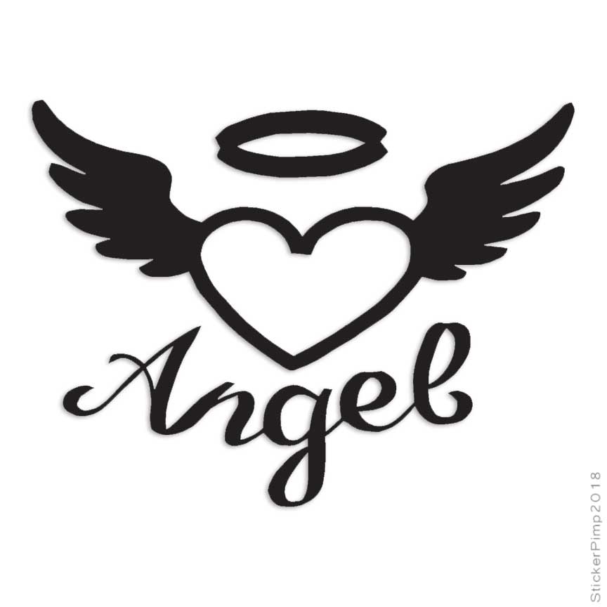 Angel Heart Wings Halo, Vinyl Decal Sticker, Multiple Colors & Sizes #2336