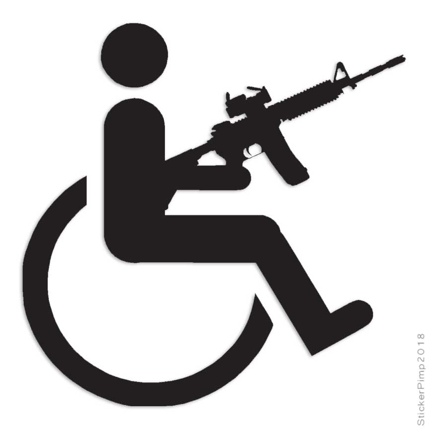 Handicap Gun Wheelchair, Vinyl Decal Sticker, Multiple Colors & Sizes #3134