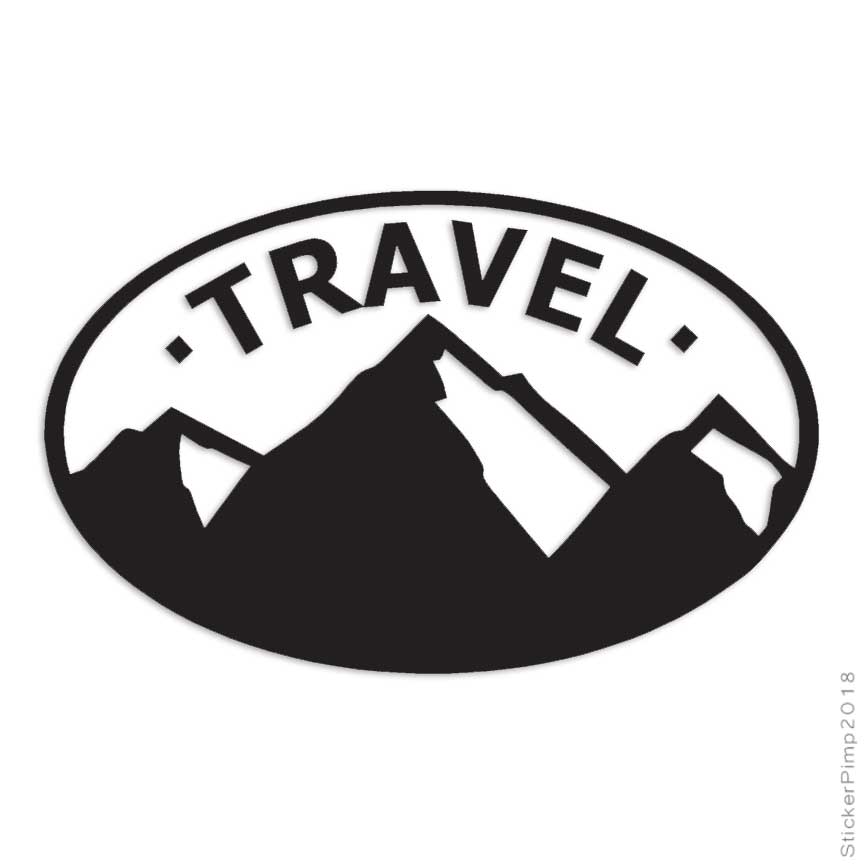 Travel Mountain Oval, Vinyl Decal Sticker, Multiple Colors & Sizes #3964