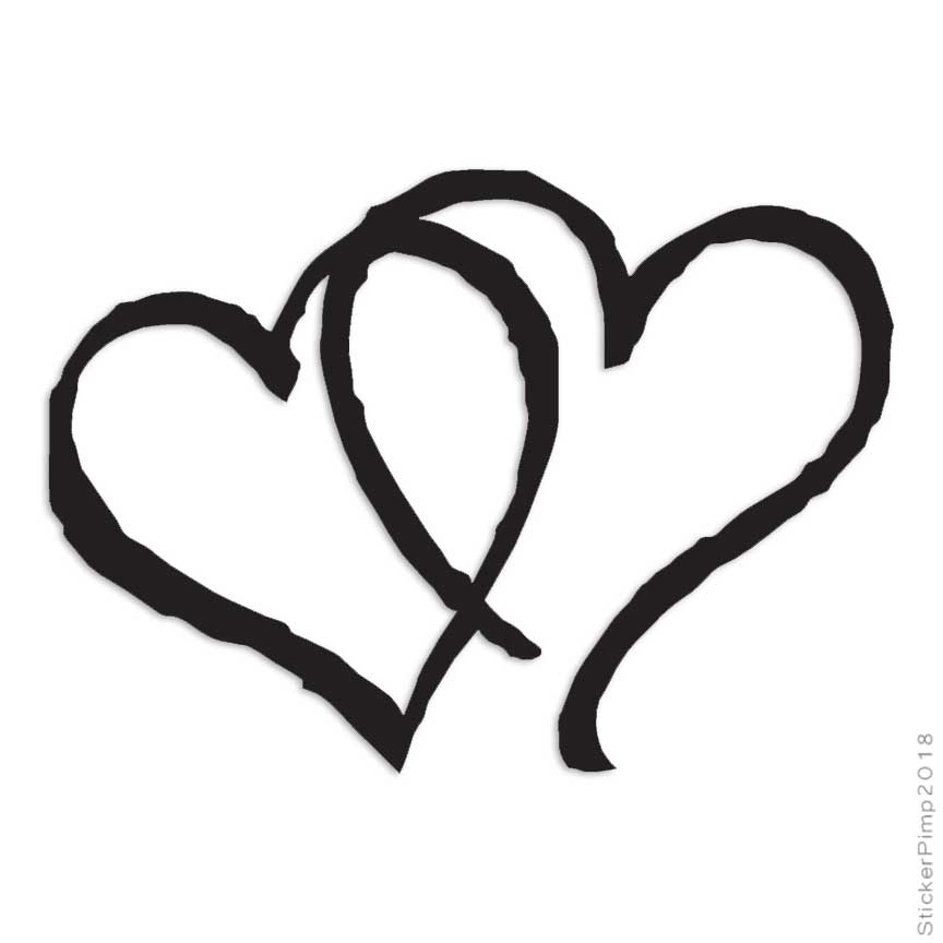 Intertwined Hearts Drawing, Vinyl Decal Sticker, Multiple Colors & Sizes #4045