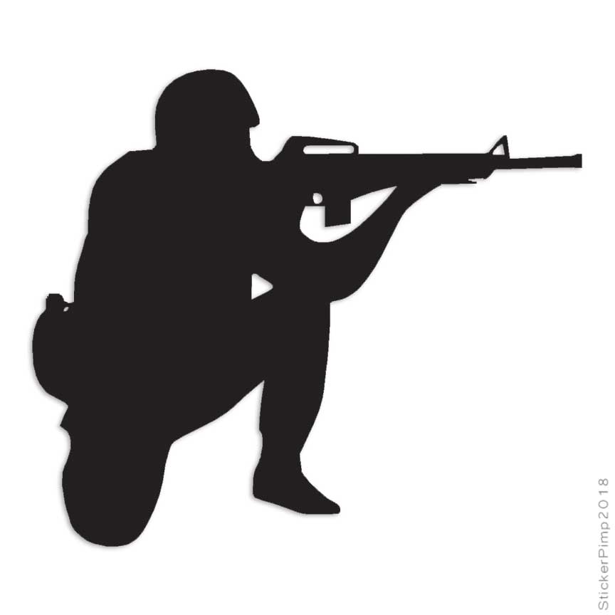 Kneeling Soldier Shooter, Vinyl Decal Sticker, Multiple Colors & Sizes #425