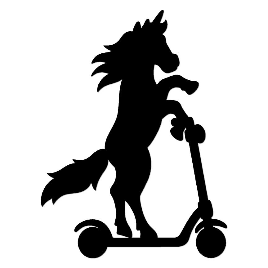 Horse Unicorn On Scooter, Vinyl Decal Sticker, Multiple Colors & Sizes #6450