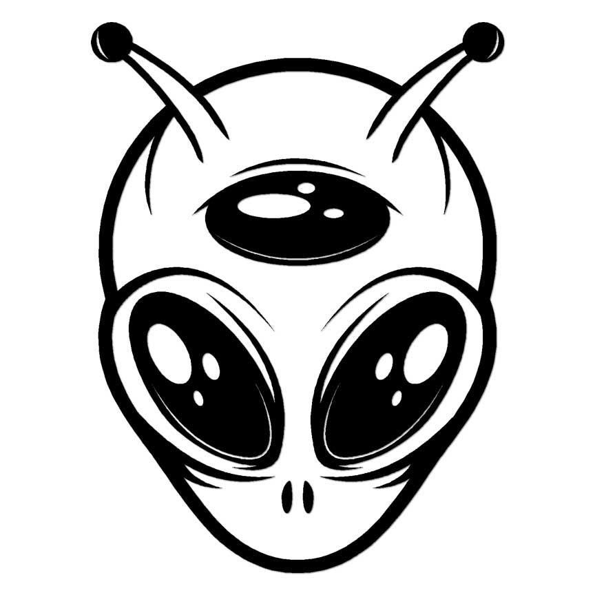 Alien Head Face, Vinyl Decal Sticker, Multiple Colors & Sizes #6691