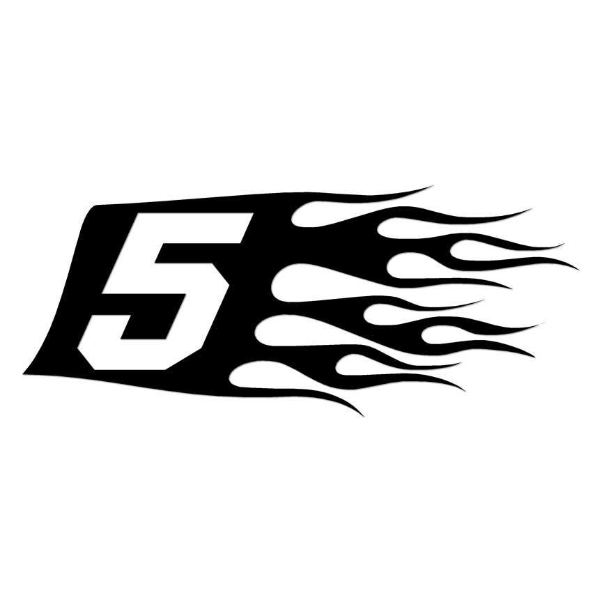 Flames Number 5 Five, Vinyl Decal Sticker, Multiple Colors & Sizes #7334