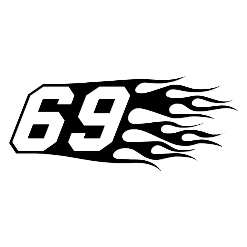 Flames Number 69 Sixty Nine, Vinyl Decal Sticker, Multiple Colors & Sizes #7335
