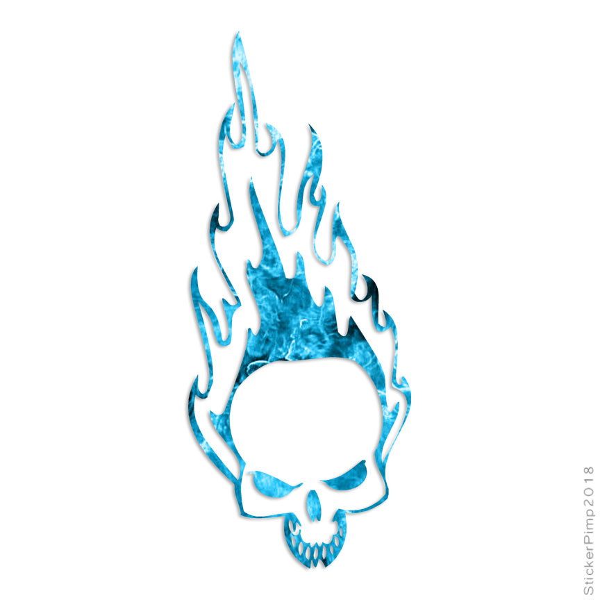 Skull Flames Art, Vinyl Decal Sticker, 40 Patterns & 3 Sizes, #1079