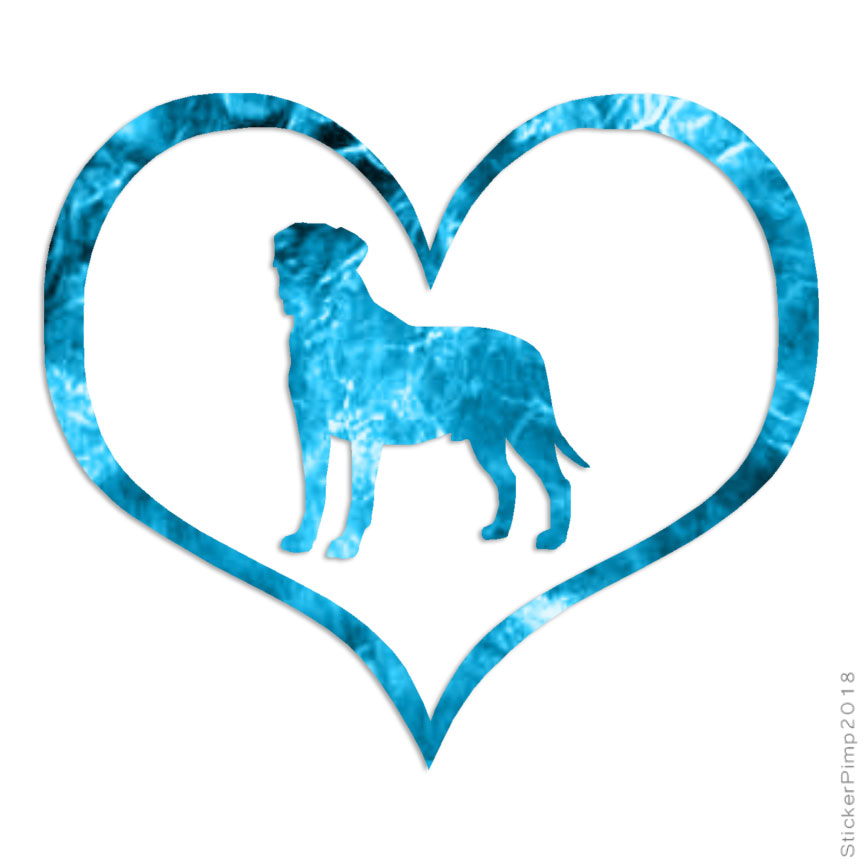 Love Bullmastiff Heart, Vinyl Decal Sticker, 40 Patterns & 3 Sizes, #1436