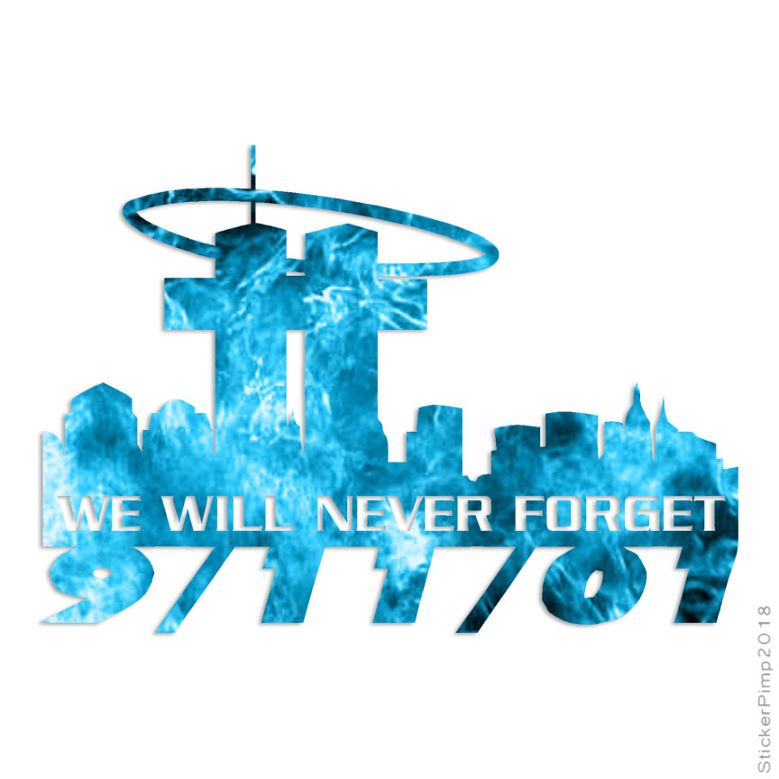 911 Never Forget Cross, Vinyl Decal Sticker, 40 Patterns & 3 Sizes, #2250