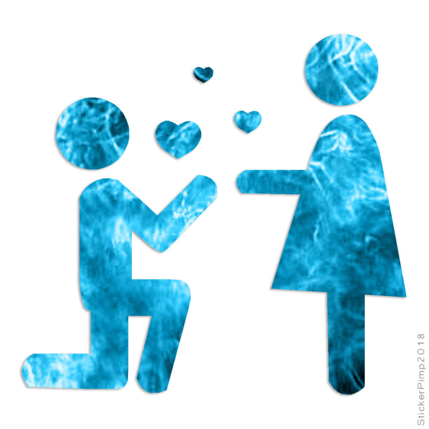Stick Figure Propose Heart, Vinyl Decal Sticker, 40 Patterns & 3 Sizes, #3105