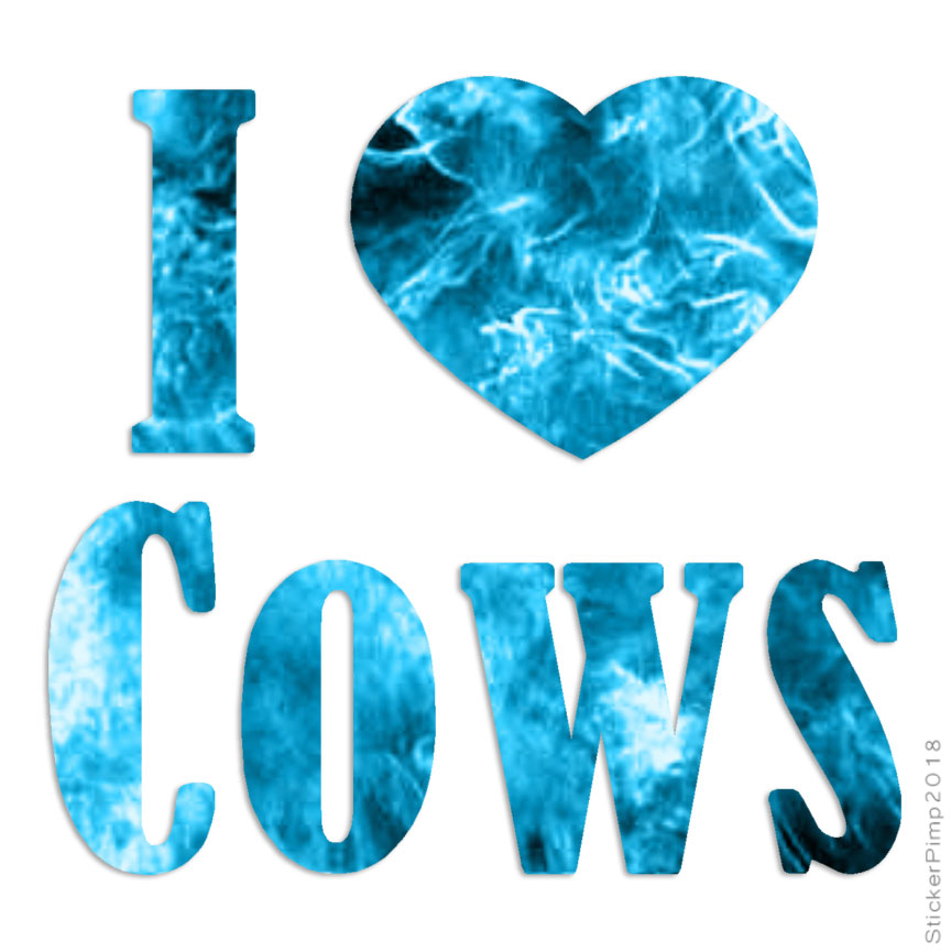I Love Cows Heart, Vinyl Decal Sticker, 40 Patterns & 3 Sizes, #3571