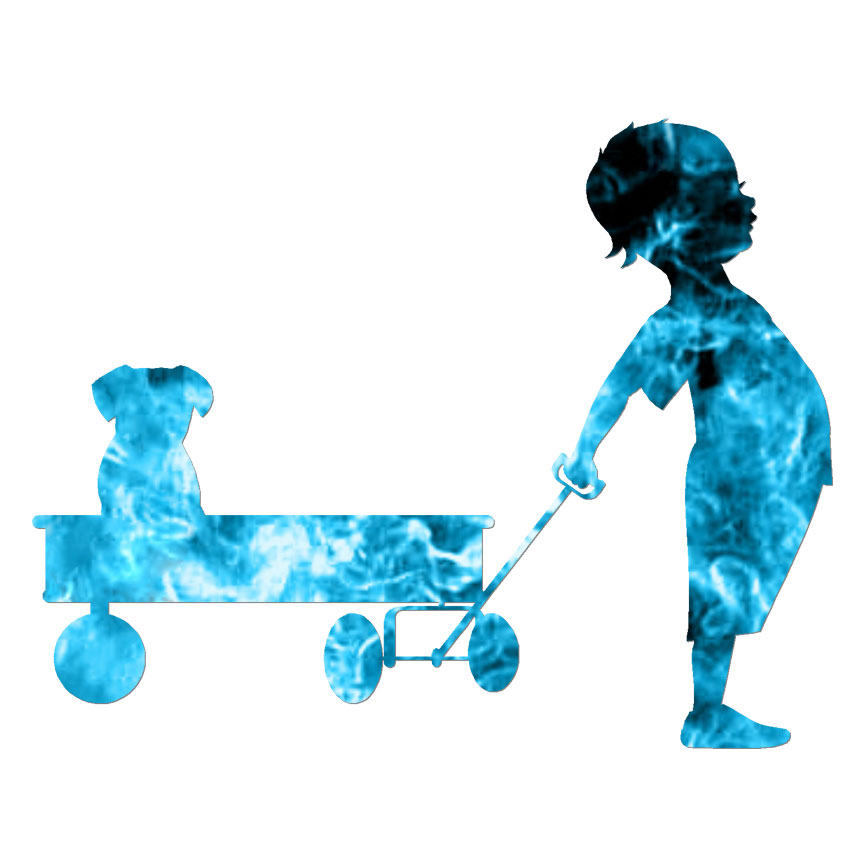 Boy Pulling Puppy Wagon, Vinyl Decal Sticker, 40 Patterns & 3 Sizes, #6100