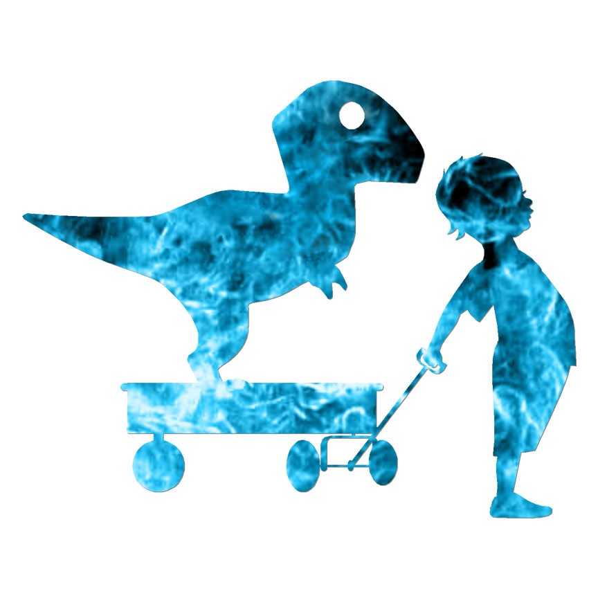 Boy Wagon Pulling T-Rex, Vinyl Decal Sticker, 40 Patterns & 3 Sizes, #6101
