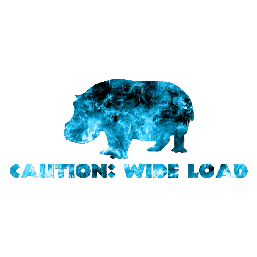 Wide Load Hippo, Vinyl Decal Sticker, 40 Patterns & 3 Sizes, #6173