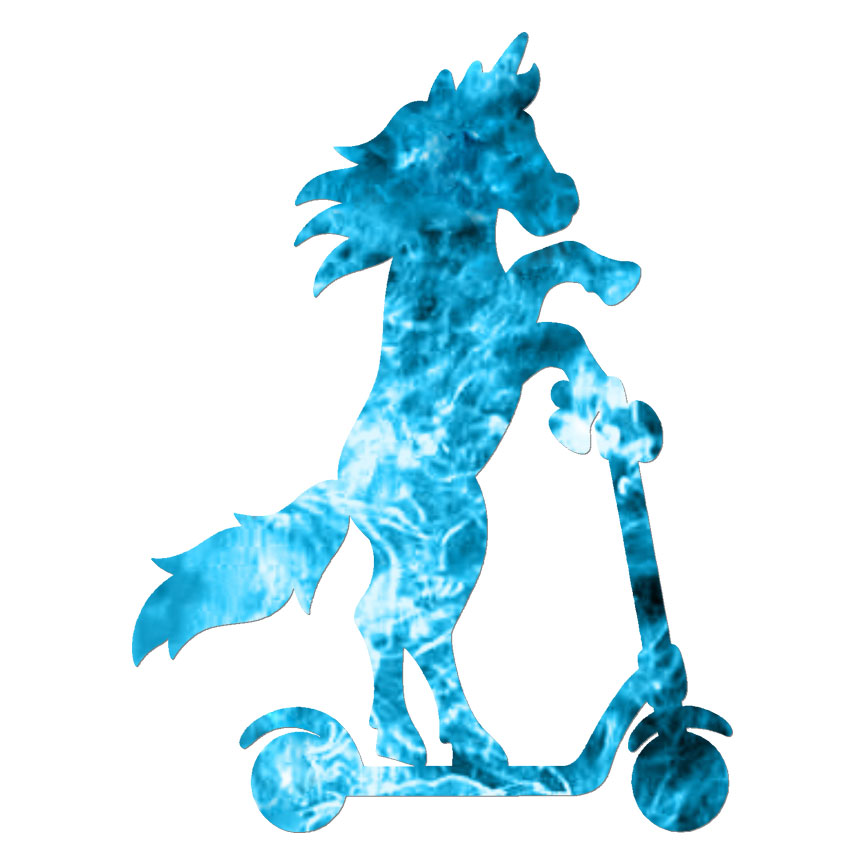 Horse Unicorn On Scooter, Vinyl Decal Sticker, 40 Patterns & 3 Sizes, #6450