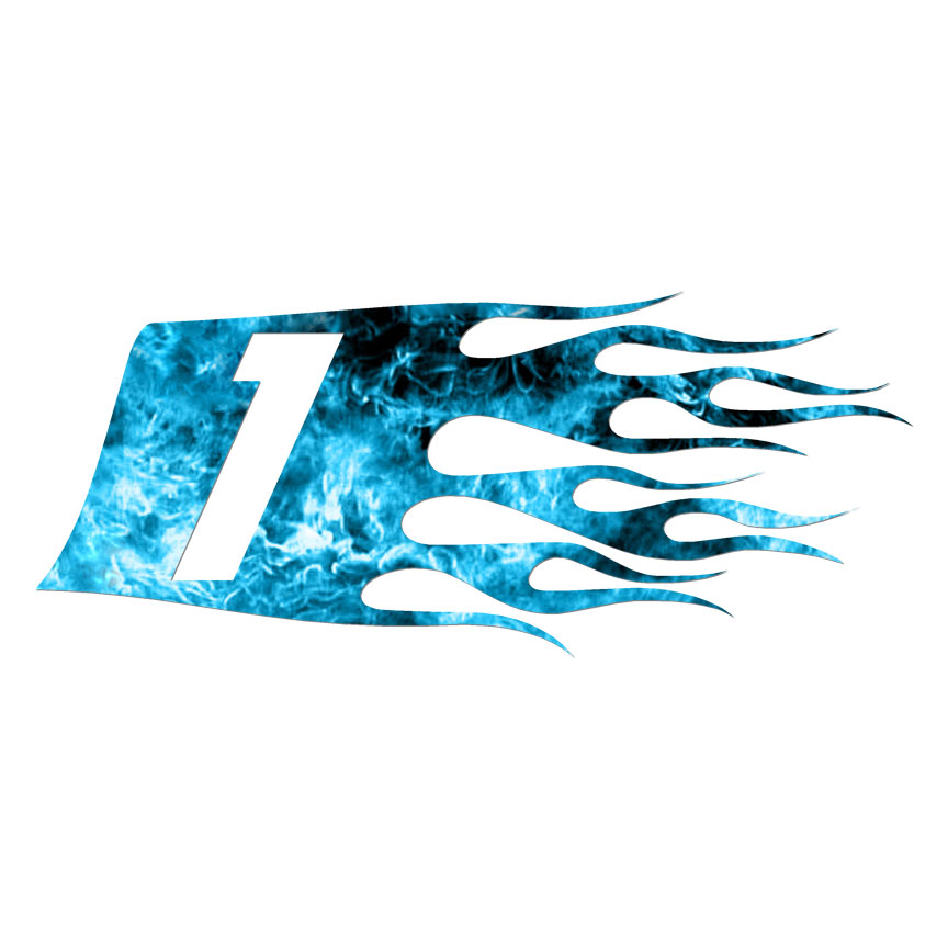 Flames Number 1 One, Vinyl Decal Sticker, 40 Patterns & 3 Sizes, #7330