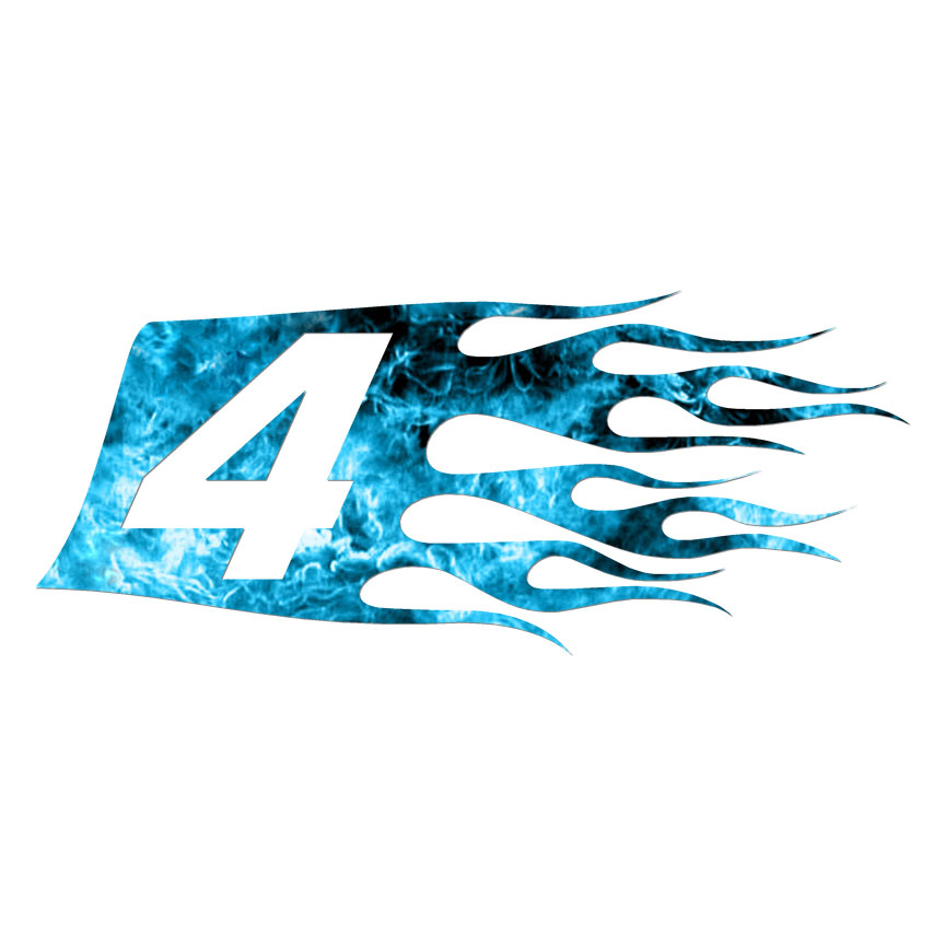 Flames Number 4 Four, Vinyl Decal Sticker, 40 Patterns & 3 Sizes, #7333