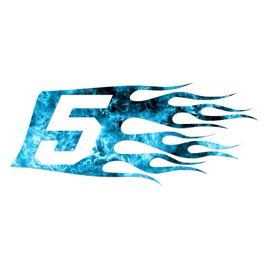 Flames Number 5 Five, Vinyl Decal Sticker, 40 Patterns & 3 Sizes, #7334