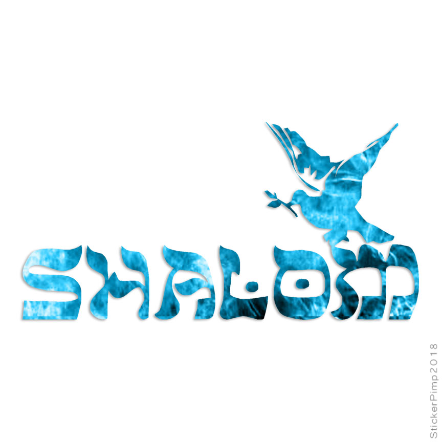Shalom Hebrew, Vinyl Decal Sticker, 40 Patterns & 3 Sizes, #985