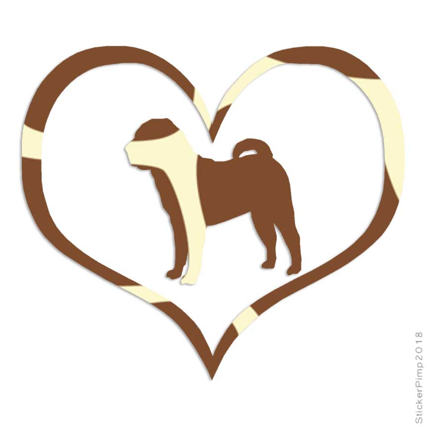 Love Chinese Shar Pei Dog Heart Decal Sticker Choose Color Size #1440 