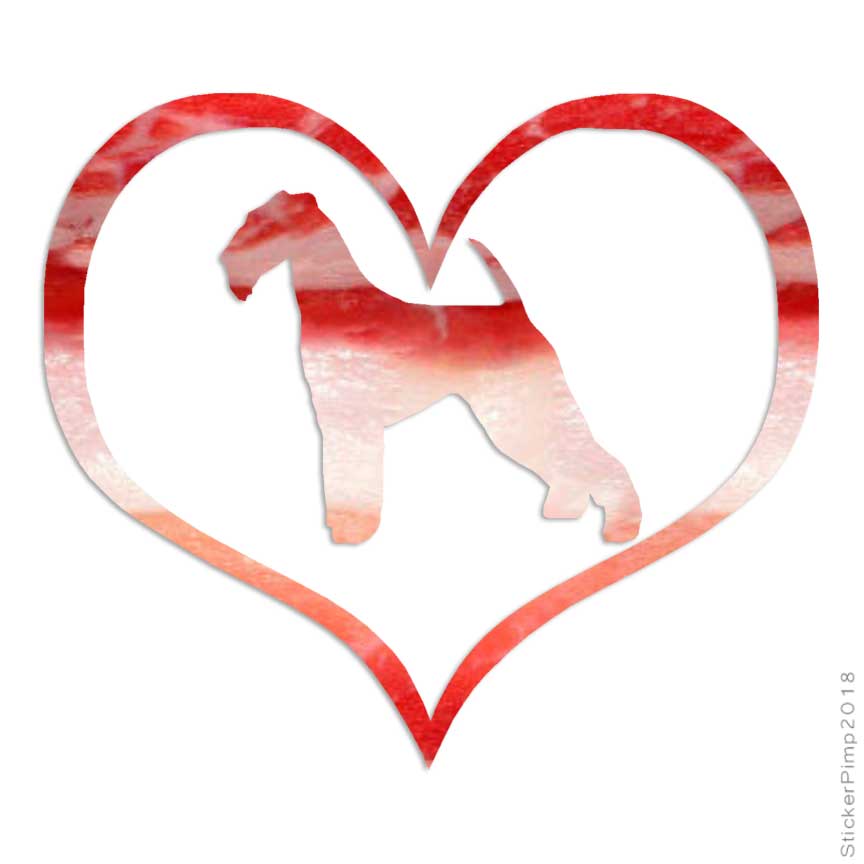 Love Airedale Terrier Dog Heart Decal Sticker Choose Color Size #1411 