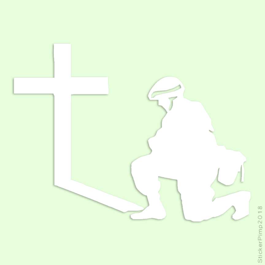 Soldier Praying Cross Decal Sticker Choose Color Size #2316