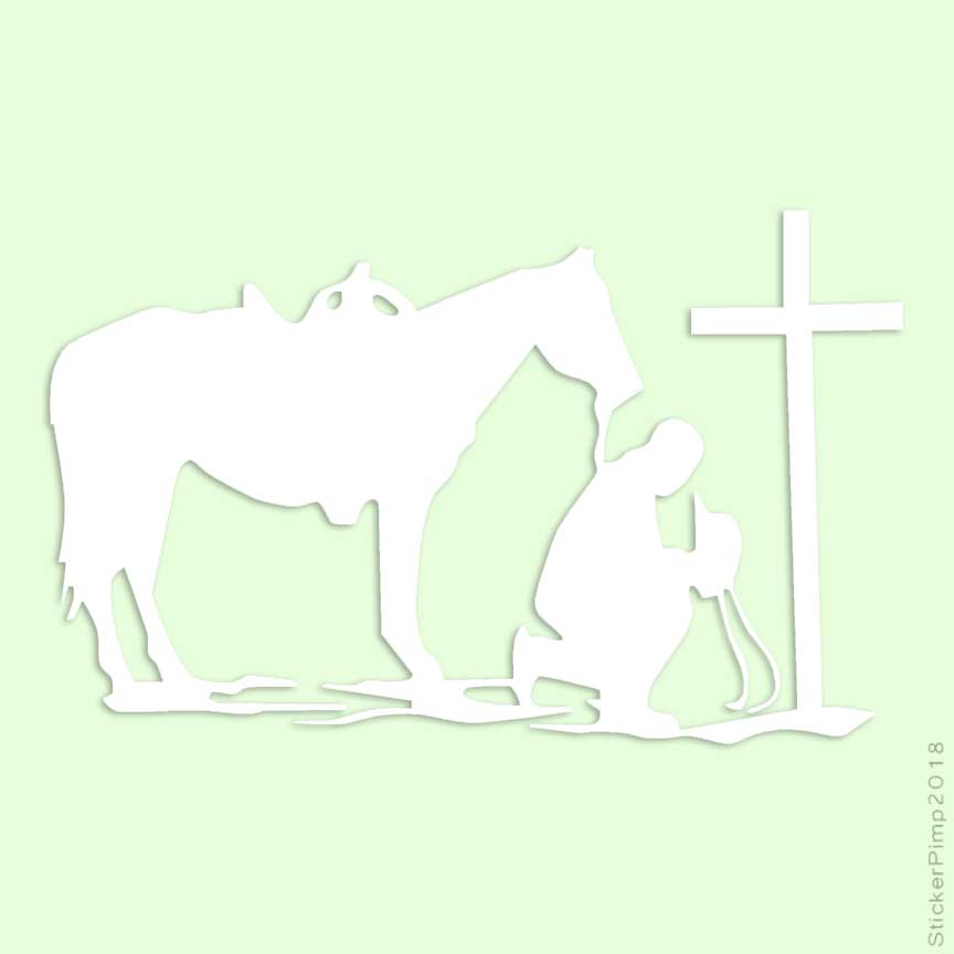 Cowboy Horse Prayer Cross Decal Sticker Choose Color Size #2322