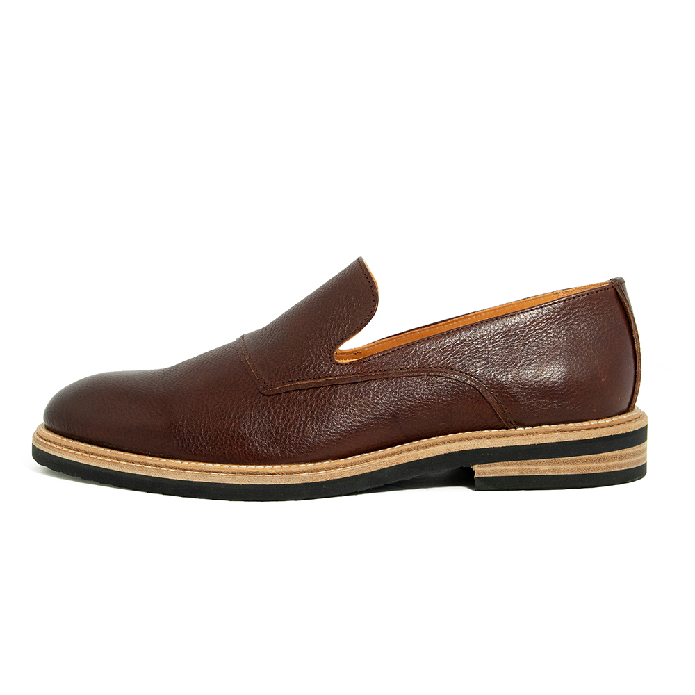 Brown leather loafers made with sustainable vegetable tanned leather