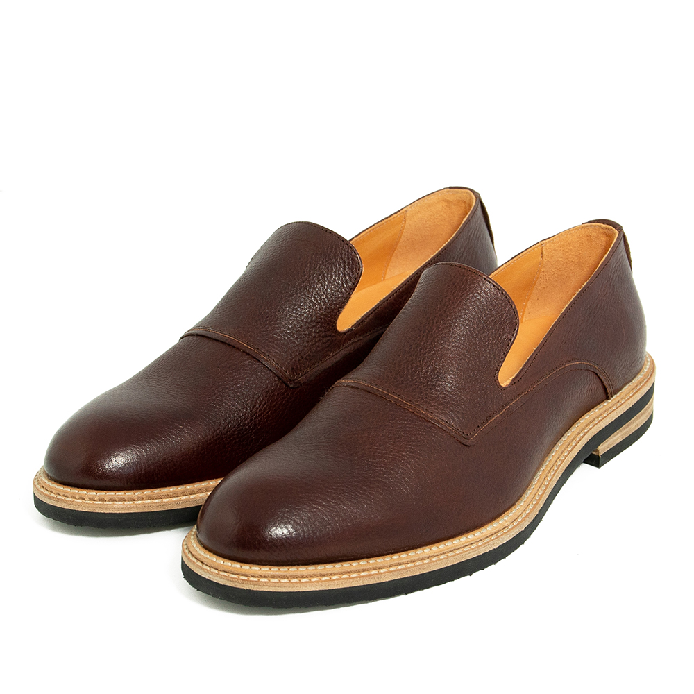 Brown leather loafers made with sustainable vegetable tanned leather