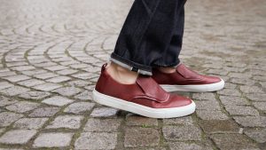 red premium full-grain leather sneakers